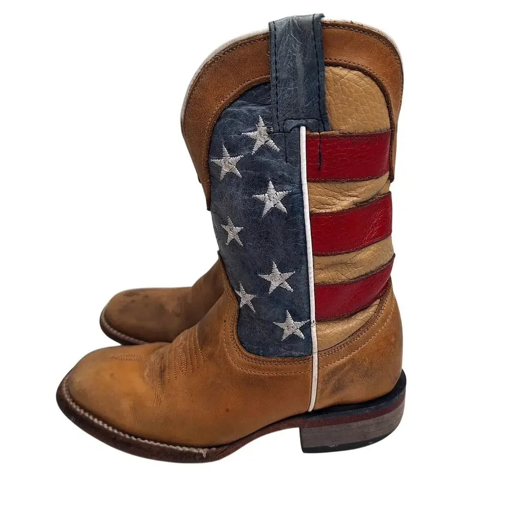 American Flag USA Cowboy Boots Toddler Kids 11 Leather Square Toe Stars Stripes